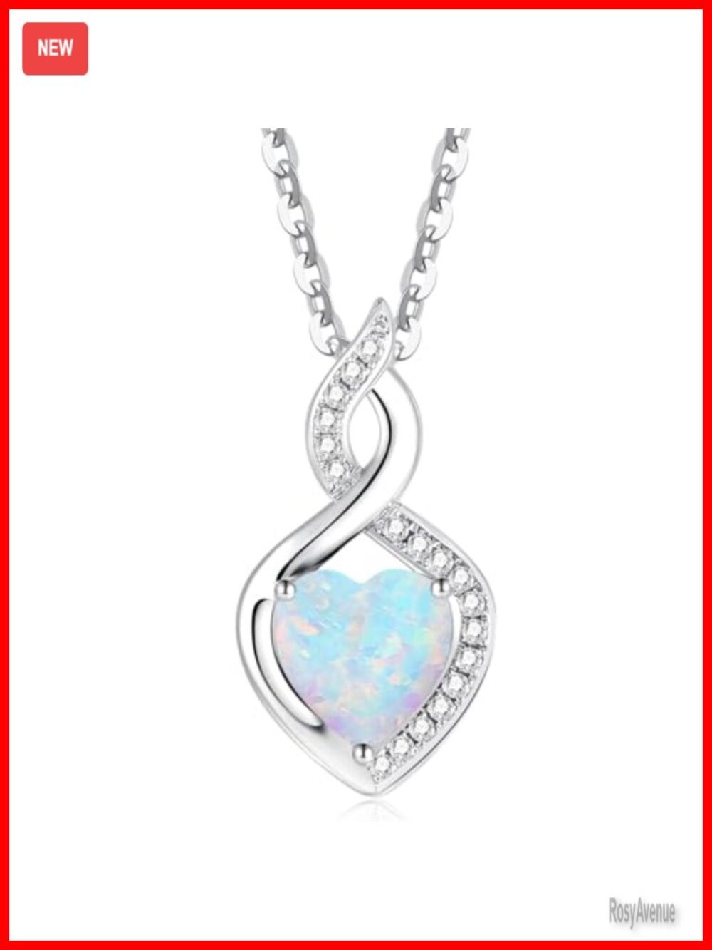 14K Solid White Gold Heart Pendant Necklace 16+2" Created Opal Lab Diamond